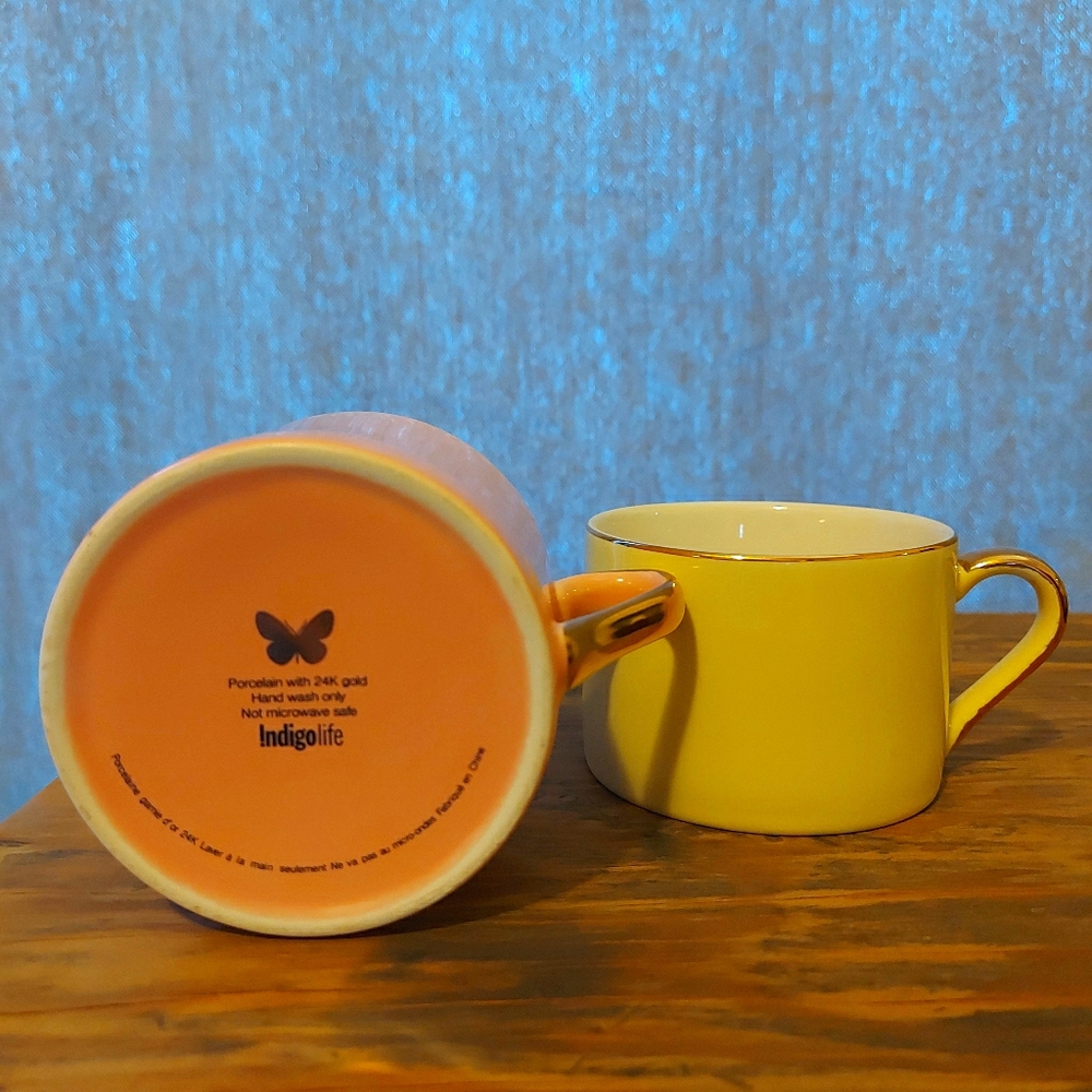 INDIGO teacups with 24k gold trim